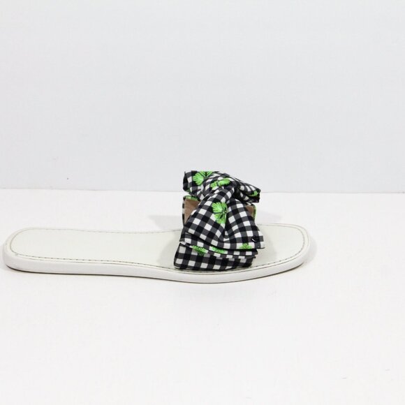 Kate Spade Bikini Slides sz 7.5 Women Flat Sandals Gingham Plaid Bow - Picture 5 of 12